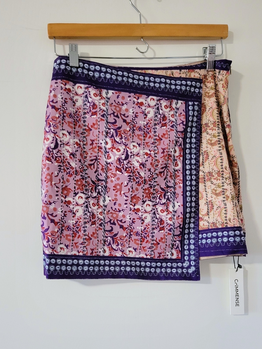 Commense Purple Multi Paisley Border Asymmetrical Mini Skirt